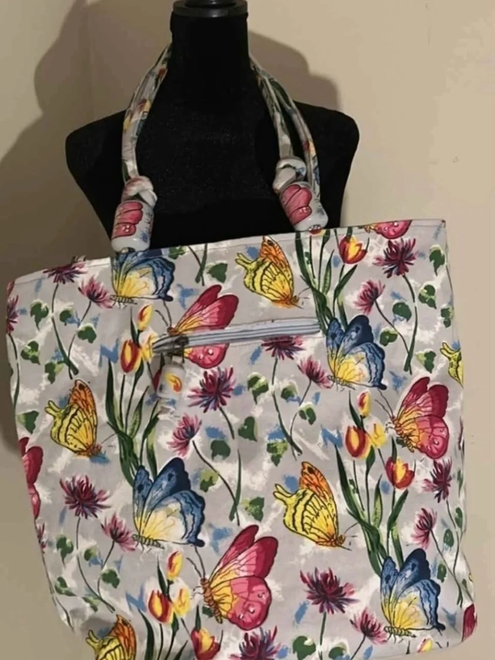 Large canvas butterfly tote bag